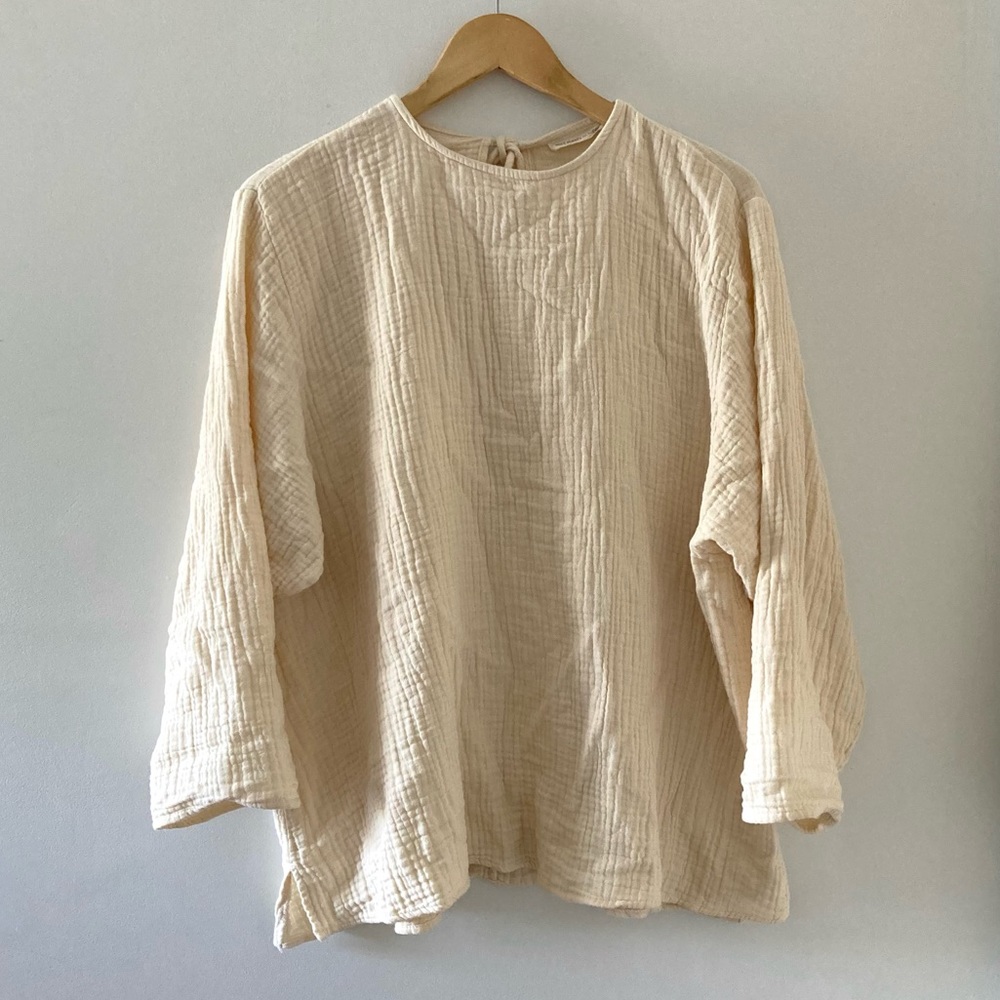 April Meets October Top Long Sleeve Cotton Gauze One Size Eggnog Off White
